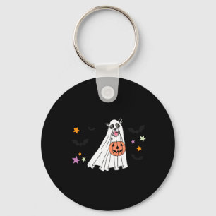 Black And White Border Collie Boo Dog Halloween Keychain