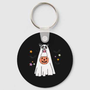 Black And White Border Collie Dog Boo Halloween Keychain