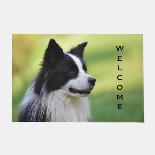 Black and White Border Collie Dog Doormat (Front)