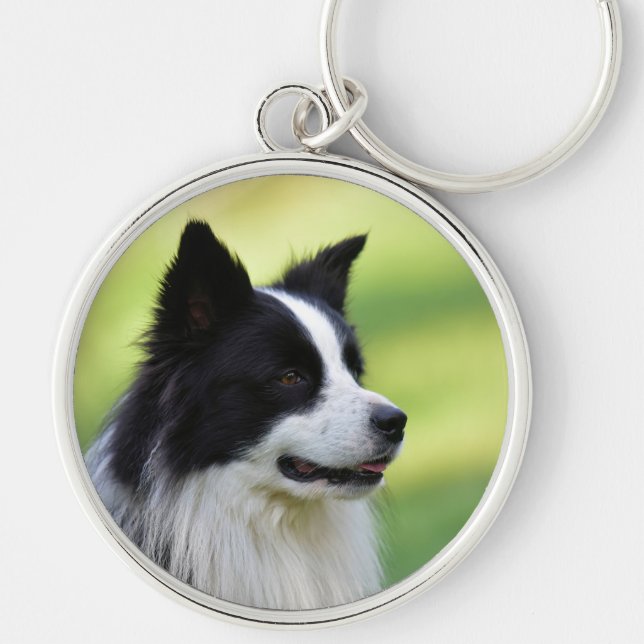 Black and White Border Collie Dog Keychain (Front)