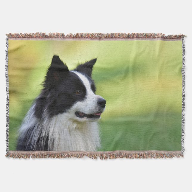 Black and White Border Collie Dog Throw Blanket (Front)