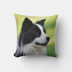 Black and White Border Collie Dog Throw Pillow