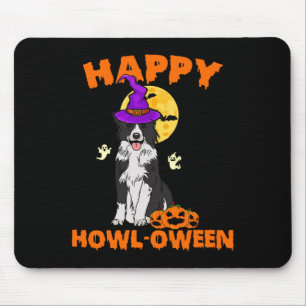 Black And White Border Collie Dog Witch Happy Mouse Pad