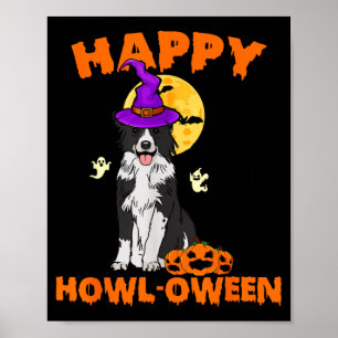 Black And White Border Collie Dog Witch Happy Poster