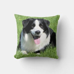 Black and White Border Collie Puppy Dog Throw Pillow