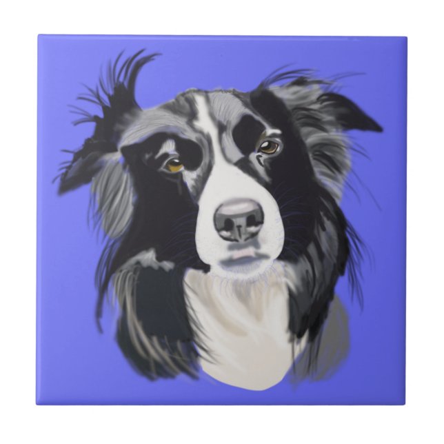 Black and White Border Collie Tile (Front)