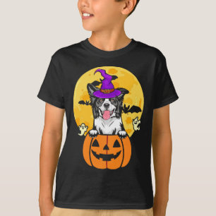 Black And White Border Collie Witch Dog Halloween T-Shirt
