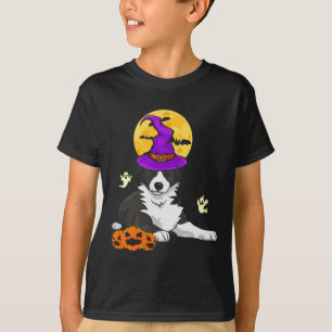 Black And White Border Collie Witch Halloween T-Shirt