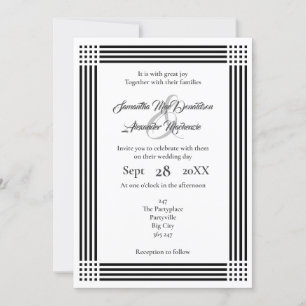 Black and white bordered wedding invitation