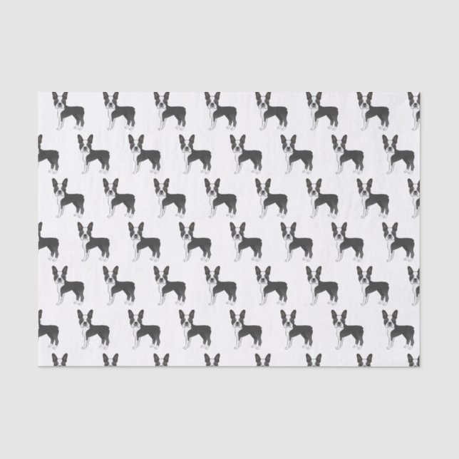 Black And White Boston Terrier Cartoon Dog Pattern Tissue Paper (Front)