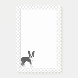 Black And White Boston Terrier Cartoon Dog & Paws Post-it Notes