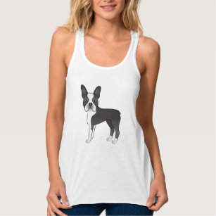 Black And White Boston Terrier Dog Illustration Tank Top