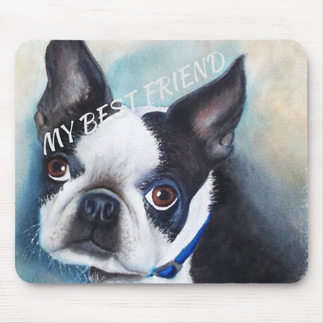 BLACK AND WHITE BOSTON TERRIER MOUSE PAD (Front)
