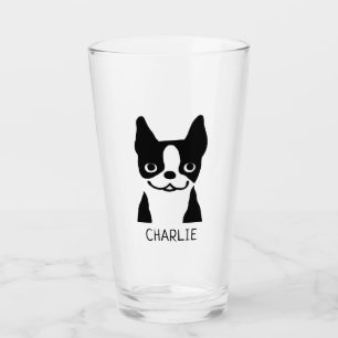 Black and White Boston Terrier Personalized Glass