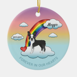 Black And White Boston Terrier Rainbow Memorial Ceramic Ornament
