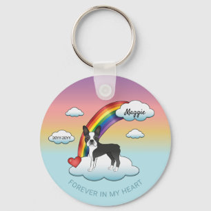 Black And White Boston Terrier Rainbow Memorial Keychain