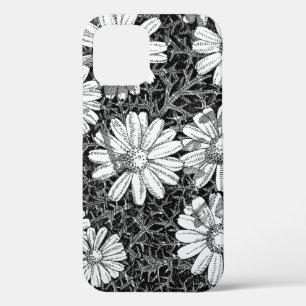 Black and White Botanical Daisy Ink Drawing Phone iPhone 12 Case
