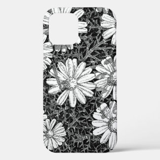 Black and White Botanical Daisy Ink Drawing Phone iPhone 12 Case