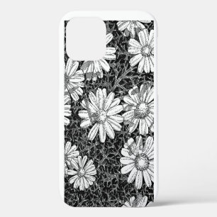 Black and White Botanical Daisy Ink Drawing Phone  iPhone 12 Case
