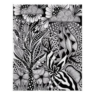 Black and White Botanical Hand-Drawn Art Poster