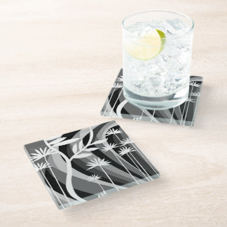 Black and White Botanical Illustration Glass Coaster