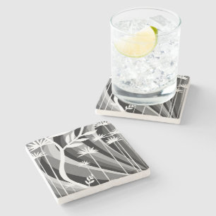 Black and White Botanical Illustration Stone Coaster