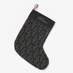 Black and White Botanical Line Art Personalized   Small Christmas Stocking