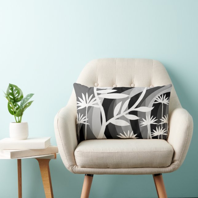 Black and White Botanical Plant Design Lumbar Pillow (Chair)
