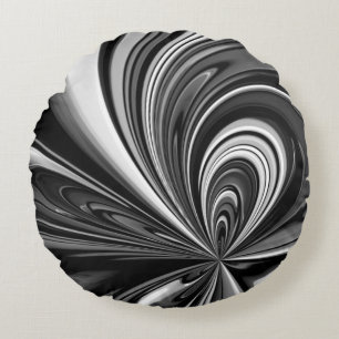 Black and White Bow Abstract Round Pillow