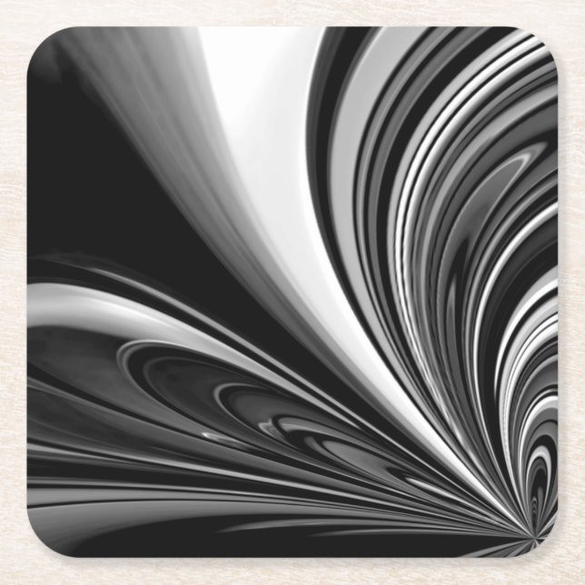 Black and White Bow Abstract Square Paper Coaster (Front)