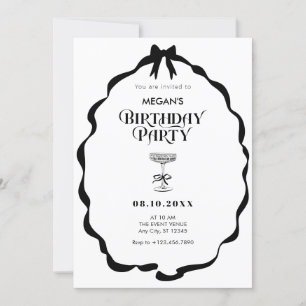 Black and white bow ribbon Birthday party Invitation
