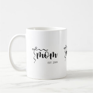Black and White Bow Script Mom Established Elegant Coffee Mug