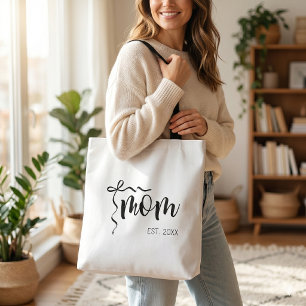 Black and White Bow Script Mom Established Elegant Tote Bag