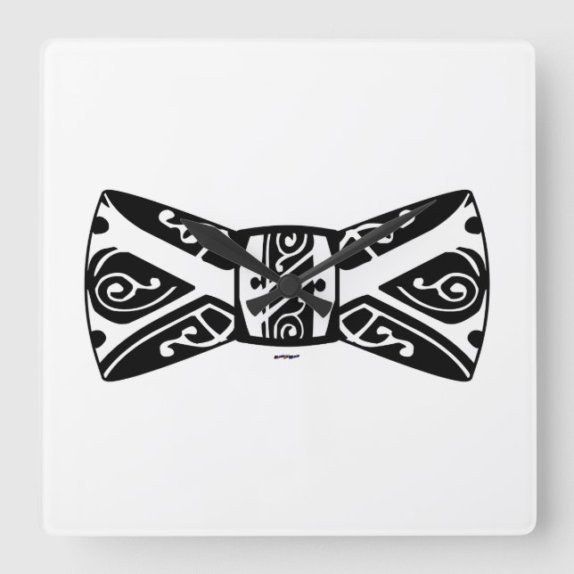 Black and White Bow Tie Square Wall Clock (Front)