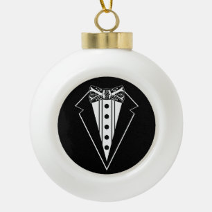 Black and White Bow Tie with Tux Ceramic Ball Christmas Ornament