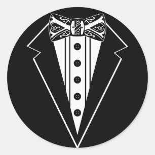 Black and White Bow Tie with Tux Classic Round Sticker