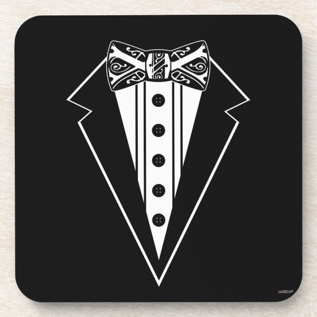 Black and White Bow Tie with Tux Coaster (Front)