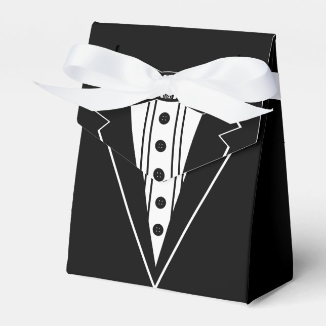 Black and White Bow Tie with Tux Favor Box (Front Side)
