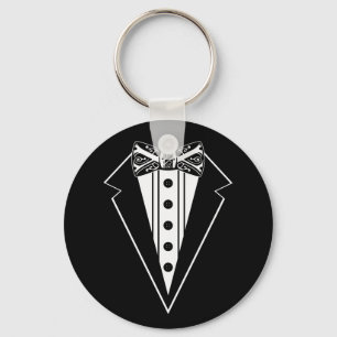 Black and White Bow Tie with Tux Keychain
