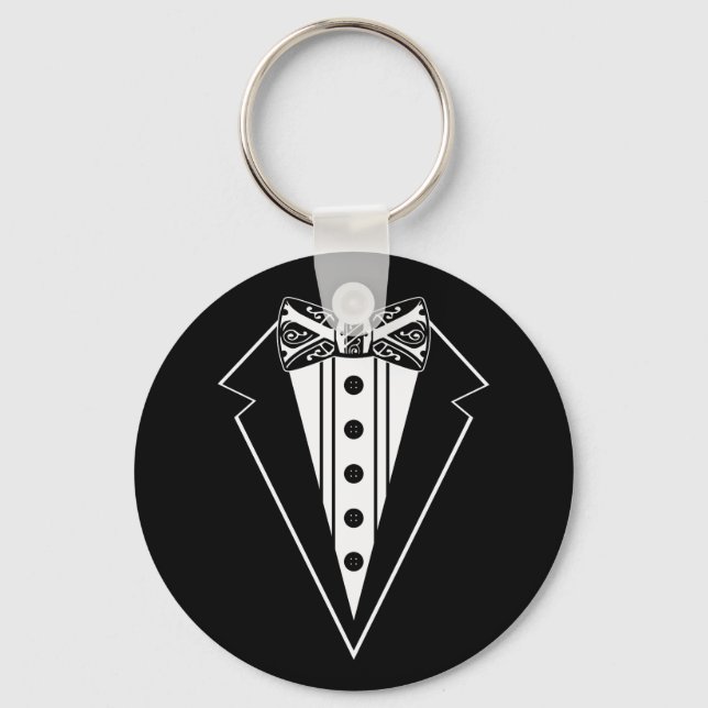 Black and White Bow Tie with Tux Keychain (Front)