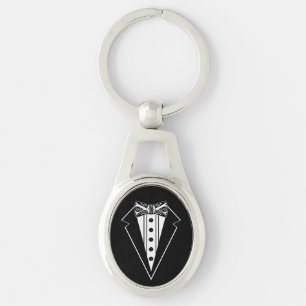 Black and White Bow Tie with Tux Keychain