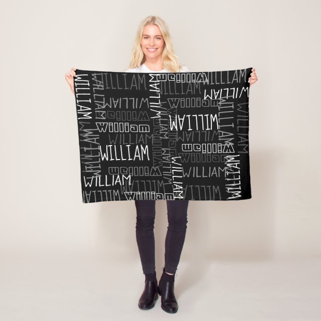 Black and White Boys Personalized Custom Name Fleece Blanket (In Situ)