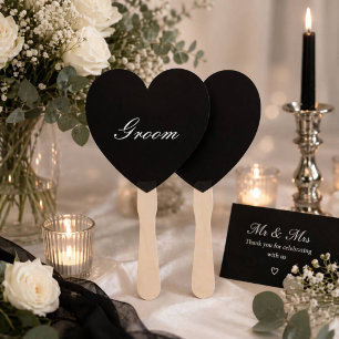 Black and white bridal sign hand fan