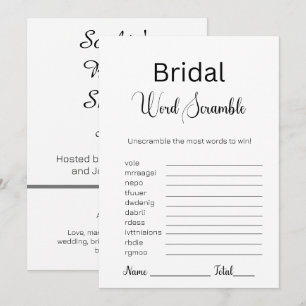 Black and White Bridal Word Scramble Game Invitation