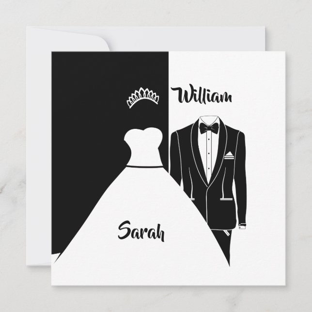 Black and white bride and groom wedding engsgement invitation (Front)