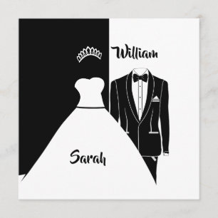 Black and white bride and groom wedding engsgement invitation
