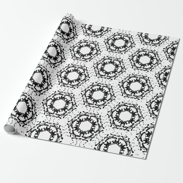 Black and White Brocade Pattern Wrapping Paper (Unrolled)