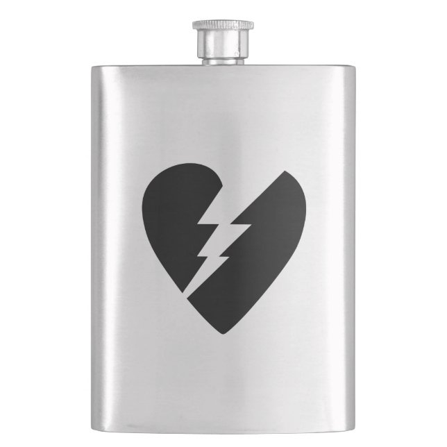 Black and White Broken Heart Vector Art Hip Flask (Front)