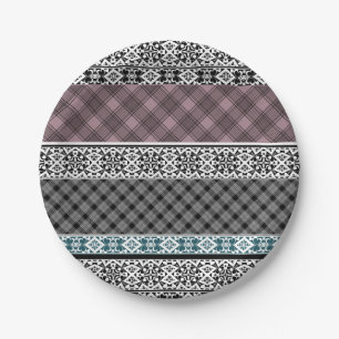 Black and white brown patchwork lace paper plate