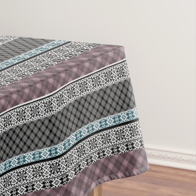 Black and white brown patchwork lace tablecloth (In Situ)